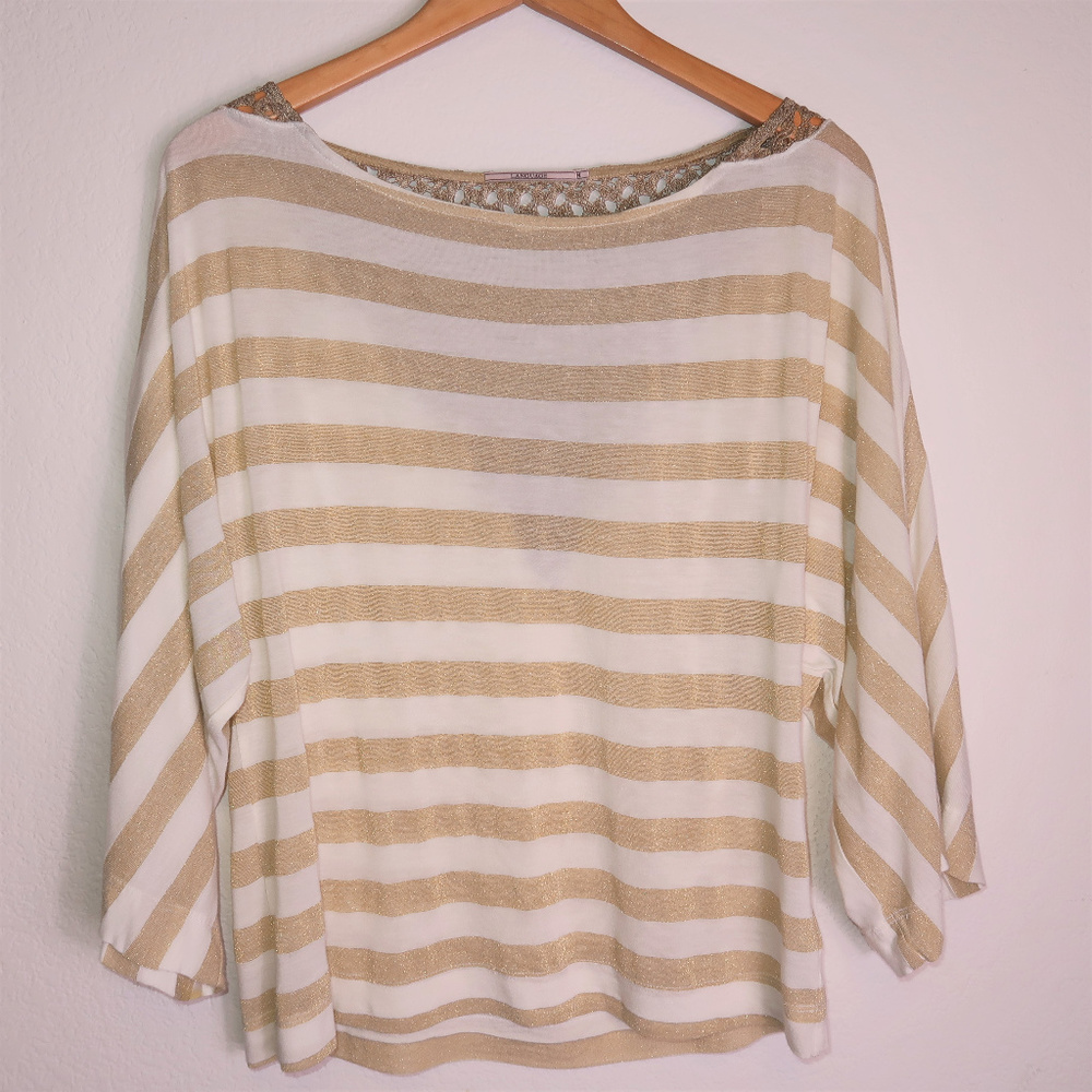 Language Top, white and gold stripes, size Medium - Picture 3 of 8